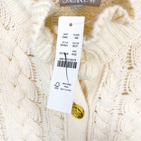 J Crew Cable-knit Ruffleneck Cardigan Sweater BV351 - Picture 8 of 8